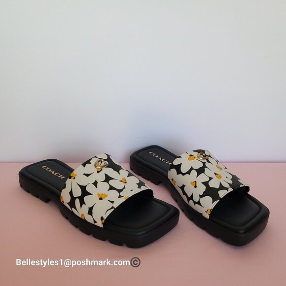 COACH Florence Smooth Leather Sandal With Flower Print –Chalk Multi -Size 8.5B⭐ - Picture 10 of 16